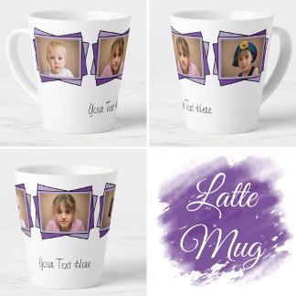 Caneca De Café Latte 3 foto adicione seu texto roxo