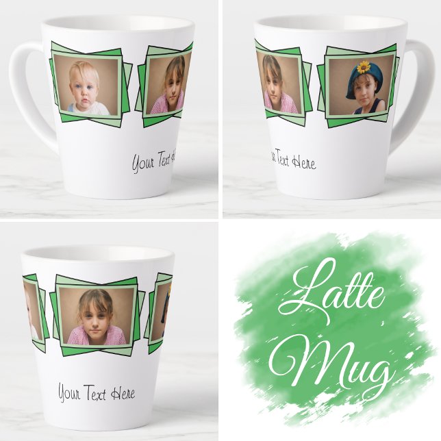 Caneca De Café Latte 3 foto adicione seu texto verde (Criador carregado)