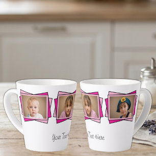 Caneca De Café Latte 3 fotos adicione seu texto rosa