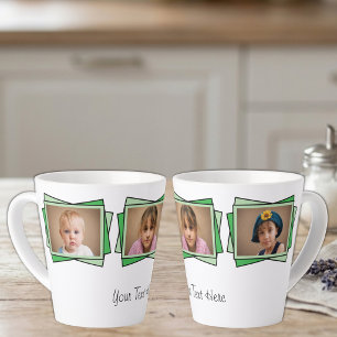 Caneca De Café Latte 3 fotos adicione seu texto verde