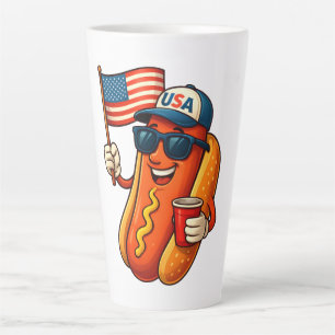 Caneca De Café Latte 4º de julho Hotdog Funny Patriotic USA Flag