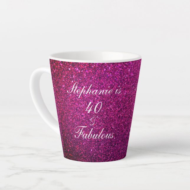 Caneca De Café Latte 40 E Fabulosa Namorada Púrpura Rosa De Aniversário (Ângulo esquerdo)
