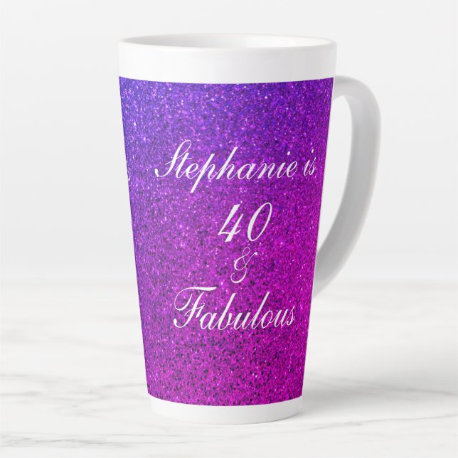 Caneca De Café Latte 40 E Fabuloso Aniversário De Glitter Rosa Rosa (Ângulo direito)