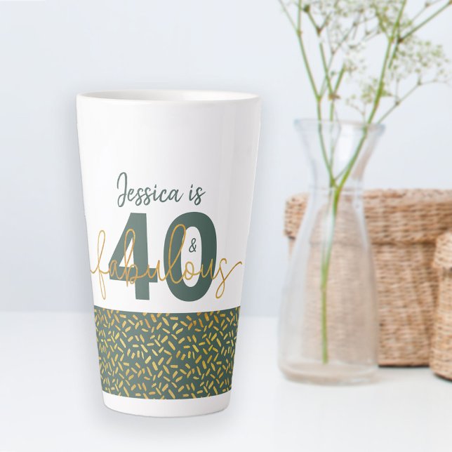 Caneca De Café Latte 40 e Fabuloso Verde e Dourado Personalizado (Criador carregado)