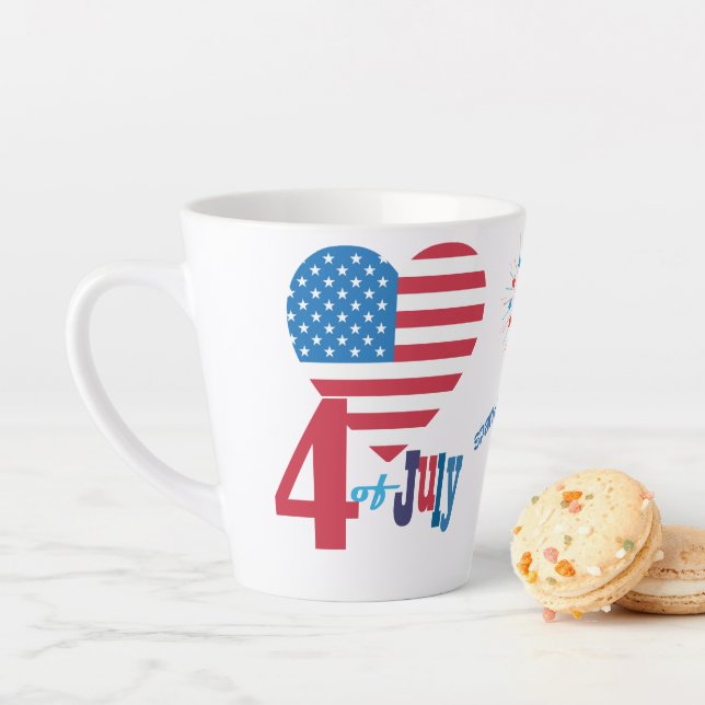 Caneca De Café Latte 4 de julho American Flag Heart Flag Fireworks (In Situ)