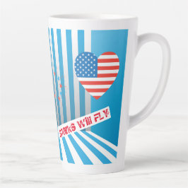 Caneca De Café Latte 4 de julho American Flag Heart Flag Fireworks