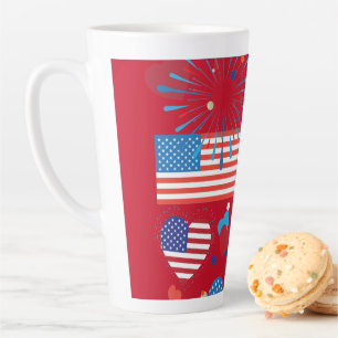 Caneca De Café Latte 4 de julho American Flag Heart Flag Fireworks