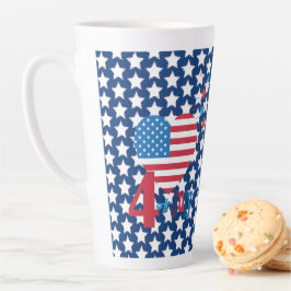 Caneca De Café Latte 4 de julho American Flag Heart Flag Fireworks