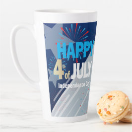 Caneca De Café Latte 4 de julho American Flag Heart Flag Fireworks