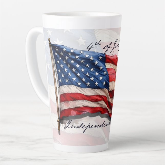 Caneca De Café Latte 4 de Julho – Celebre com a Bandeira dos EUA (Ângulo esquerdo)