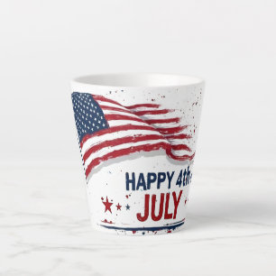 Caneca De Café Latte 4 de Julho - Salpico Artístico da Bandeira dos EUA
