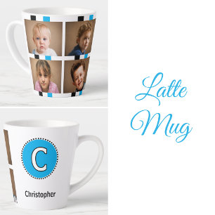 Caneca De Café Latte 4 foto nome inicial preto azul