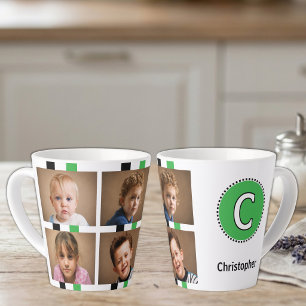 Caneca De Café Latte 4 foto nome inicial preto verde