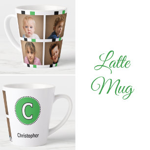 Caneca De Café Latte 4 foto nome inicial preto verde