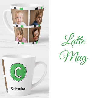 Caneca De Café Latte 4 foto nome inicial preto verde