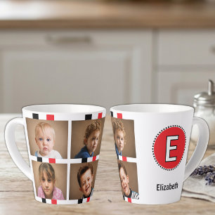 Caneca De Café Latte 4 foto nome inicial preto vermelho
