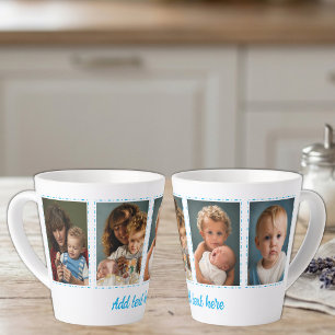 Caneca De Café Latte 4 fotos adicionar texto branco azul
