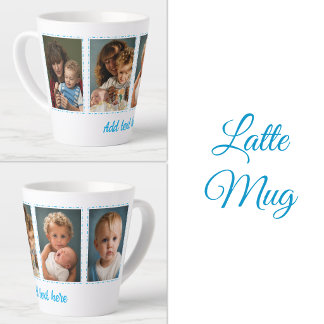 Caneca De Café Latte 4 fotos adicionar texto branco azul