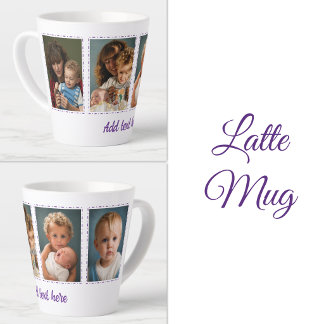 Caneca De Café Latte 4 fotos adicionar texto branco roxo