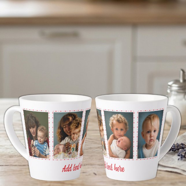 Caneca De Café Latte 4 fotos adicionar texto branco vermelho (Criador carregado)
