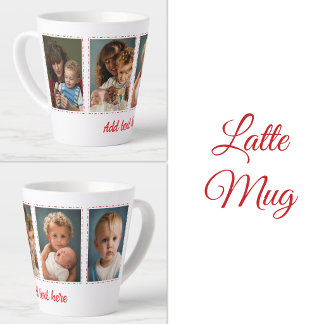 Caneca De Café Latte 4 fotos adicionar texto branco vermelho