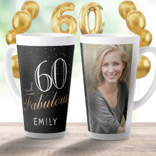 Caneca De Café Latte 60 e Fabuloso Foto Preto Elegante de Aniversário d