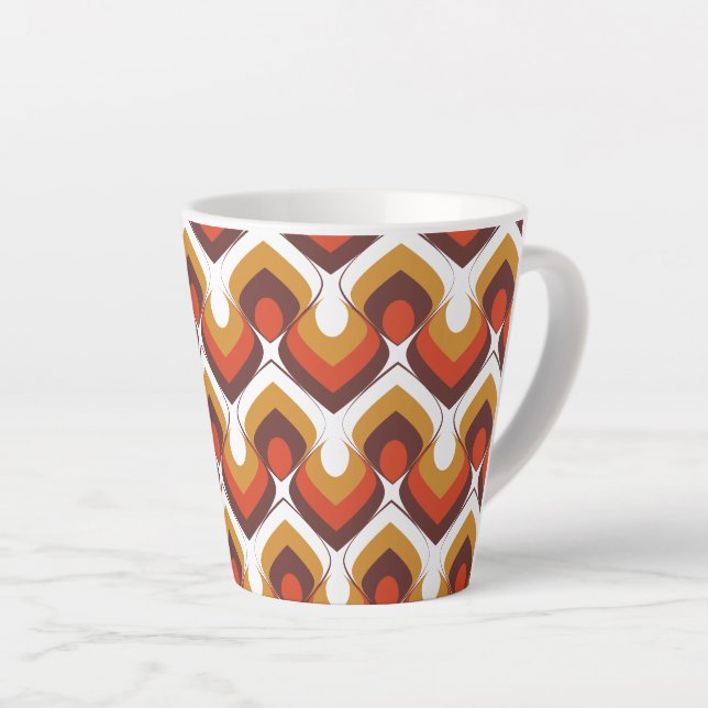 Caneca De Café Latte 70s Bold Retro Modern Motif in Orange & Brown (Ângulo direito)