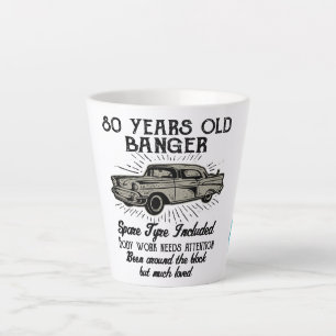 Caneca De Café Latte 80 de Aniversário Engraçado Carro-Retro Banger D