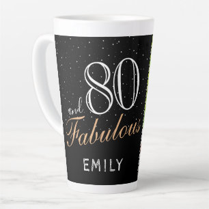 Caneca De Café Latte 80 e Fabuloso Foto de Aniversário de 80 anos Preto