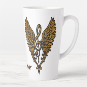 Caneca De Café Latte A alma da melodia, uma clave ouro com asas.