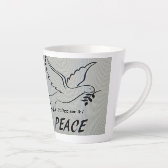 Caneca De Café Latte A cup with peace dove and scripture (Direita)