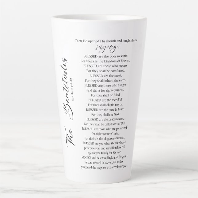 Caneca De Café Latte A Escritura de Bíblias Beatitudes Matthew 5:2-12 (Frente)