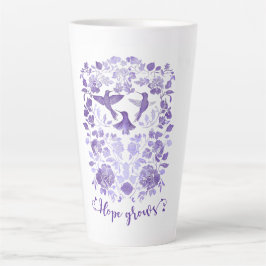 Caneca De Café Latte A esperança cresce - Lavanda Linocut Bird Inspirat