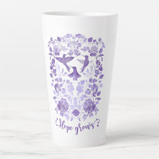 Caneca De Café Latte A esperança cresce - Lavanda Linocut Bird Inspirat