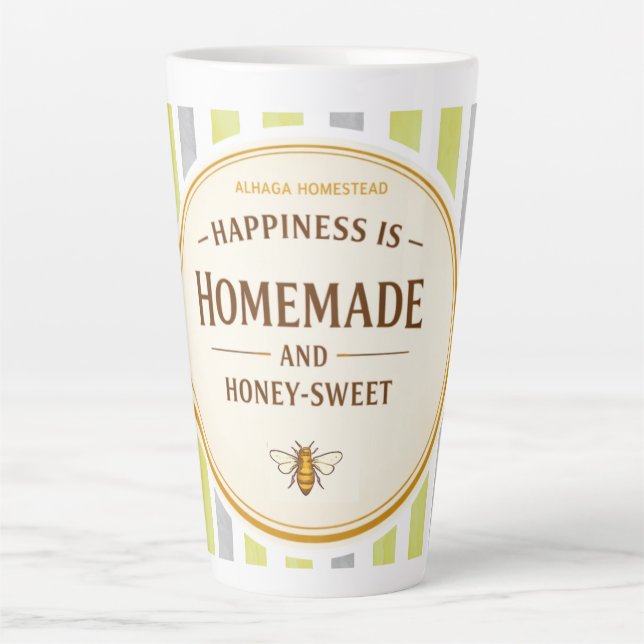 CANECA DE CAFÉ LATTE A FELICIDADE É CASEIRA E DOCE COMO MEL -  (Frente)