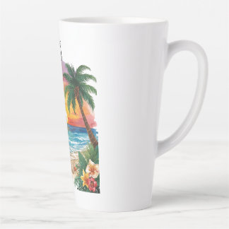 Caneca De Café Latte A Gorgeous Sunset At Tropical Beach, Vacation,