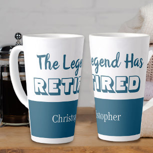 Caneca De Café Latte A Lenda se Aposentou Azul e Branco Aposentadoria