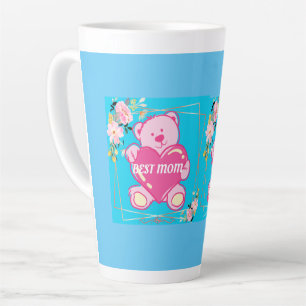 Caneca De Café Latte A Melhor Mãe De Um Urso De Teddy Rosa, Floral Azul