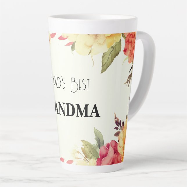 Caneca De Café Latte A melhor vovó floreque do mundo (Ângulo direito)