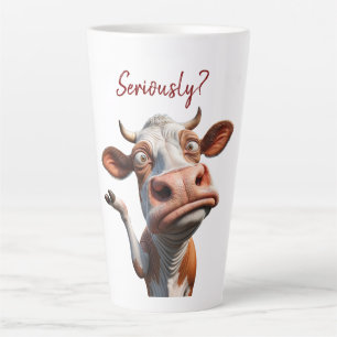 Caneca De Café Latte A vaca Bobo - "Sério?" Design de citação engraçado