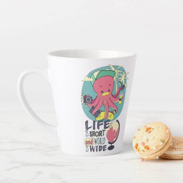 Caneca De Café Latte A vida é curta e o mundo é amplo. (In Situ)