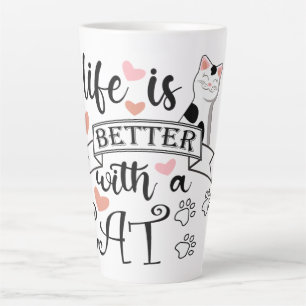 Caneca De Café Latte A vida é melhor com um slogan de citação do Cat
