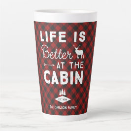 Caneca De Café Latte A vida é melhor na Xadrez da família Cabin Buffalo