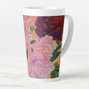 Caneca De Café Latte A Vida Estática com a Pintura de Peônias