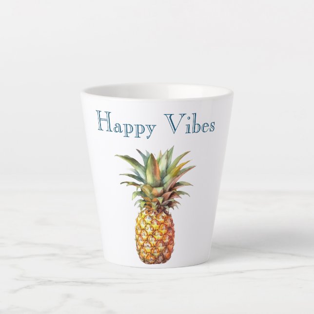 Caneca De Café Latte Abacaxi tropical feliz (Frente)