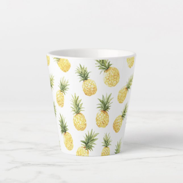Caneca De Café Latte Abacaxis Amarelos Tropicais (Frente)