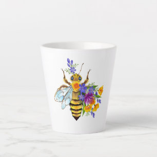 Caneca De Café Latte Abeja flor com plantas silvestres