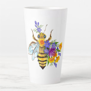 Caneca De Café Latte Abeja flor com plantas silvestres