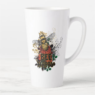 Caneca De Café Latte Abelhas Coloridas Felizes e Flores