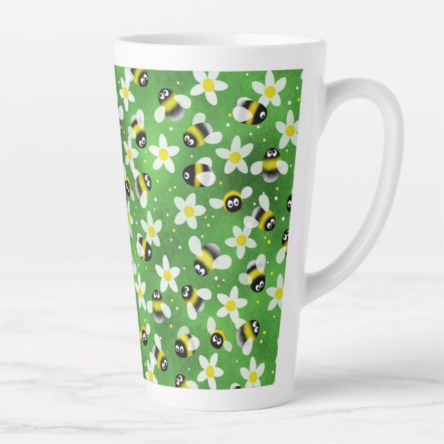 Caneca De Café Latte Abelhas de zumbido para jogar (Verde-Frasco) (Direita)